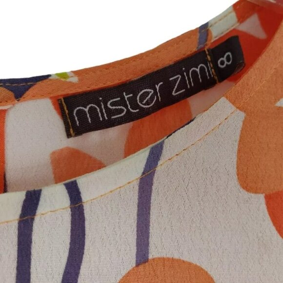 Mister Zimi Peggy Dress Size 8 Orange Floral Viscose Bell Sleeves Mod Summer - Picture 5 of 9